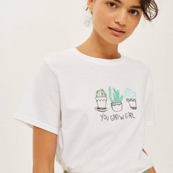 TOPSHOP You Grow Girl Cactus T-shirt By Tee & Cake Sz 4-6 - Picture 2 of 8